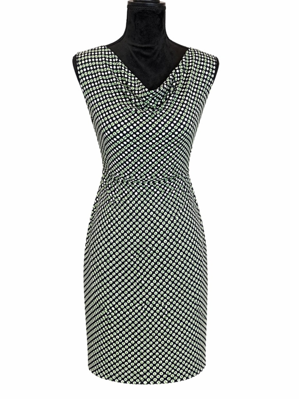 Talbots Black Sleeveless Classic Preppy Midi Dress with White Dot Print